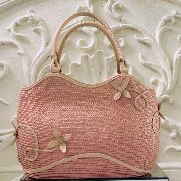 Pink Leather Trim Straw Bag - Picture 4 of 10